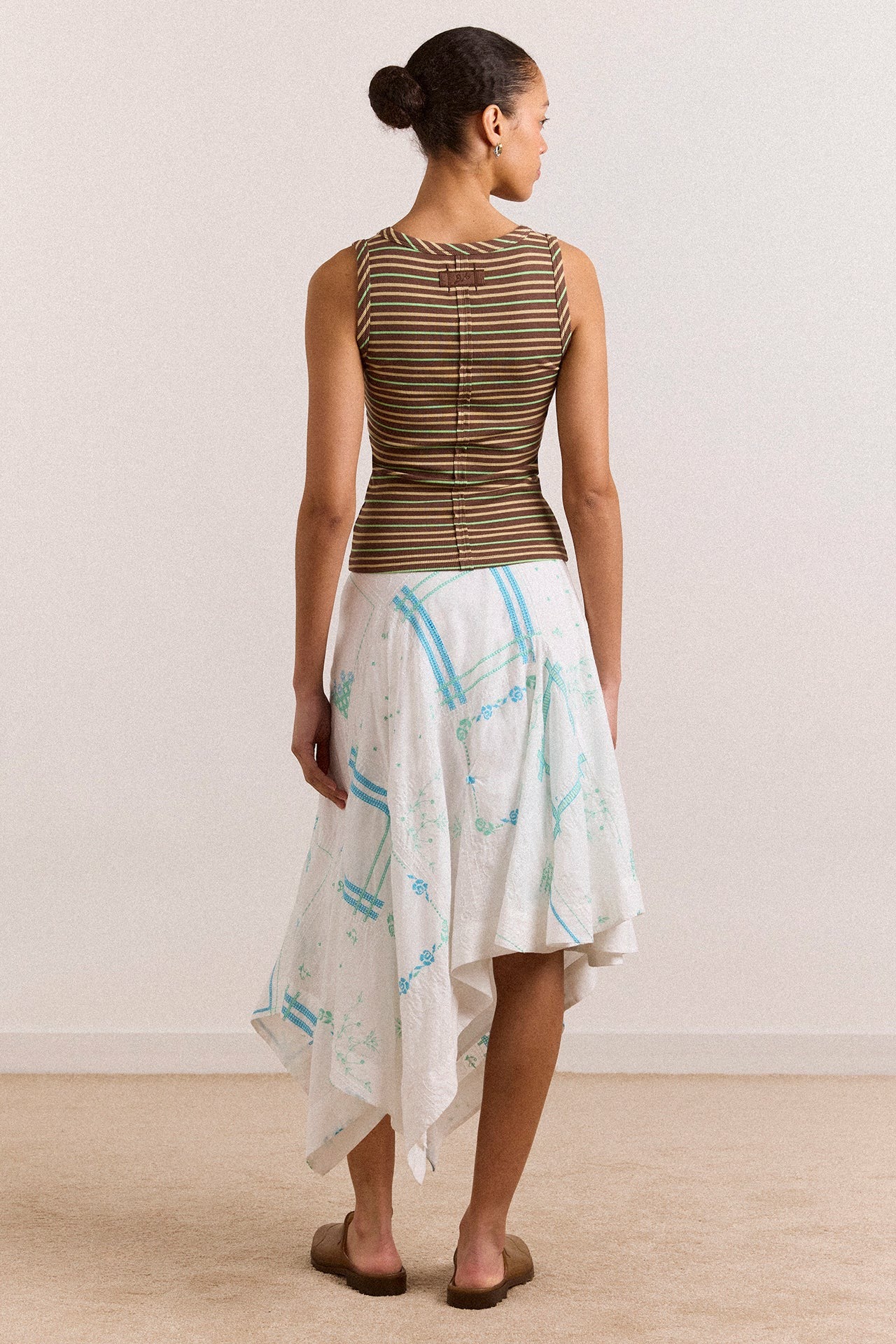 Damson Madder corinne hanky hem midi skirt - white/blue embroidery