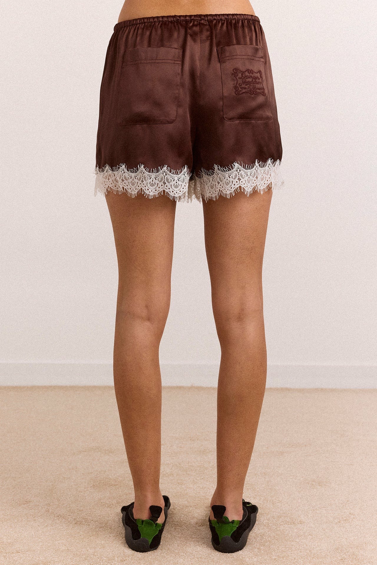 Damson Madder charis satin lace shorts - choc