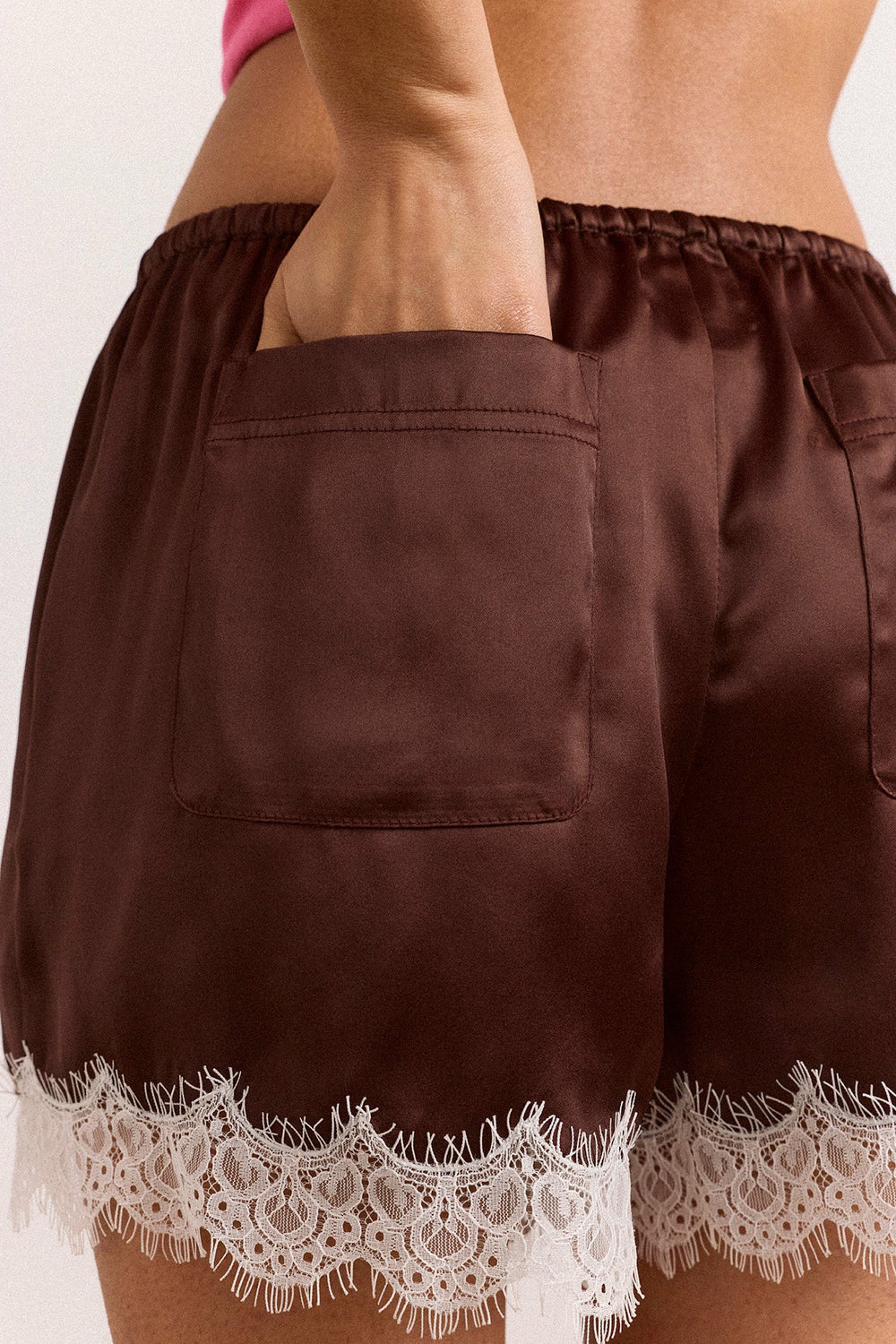Damson Madder charis satin lace shorts - choc