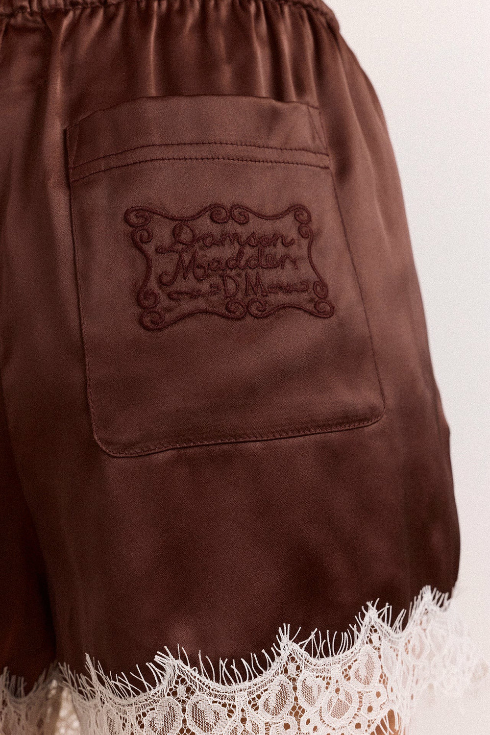 Damson Madder charis satin lace shorts - choc