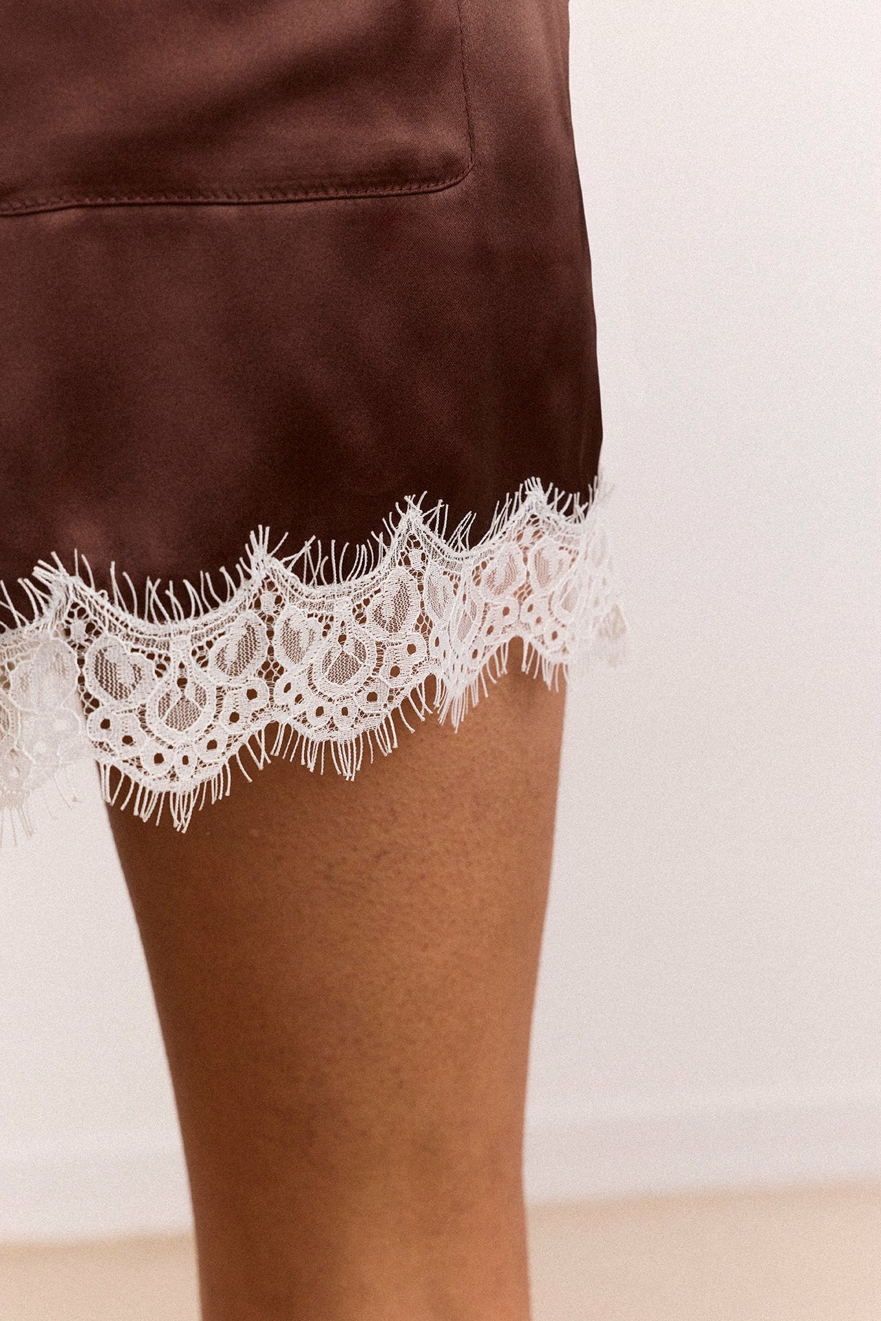Damson Madder charis satin lace shorts - choc