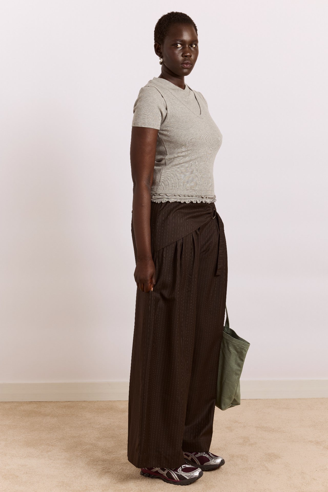 Damson Madder fabia trouser - choc pinstripe
