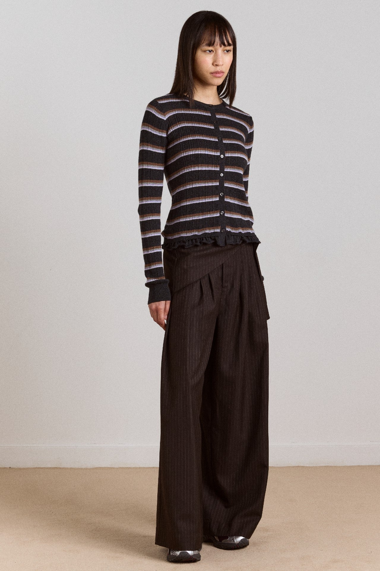 Damson Madder fabia trouser - choc pinstripe