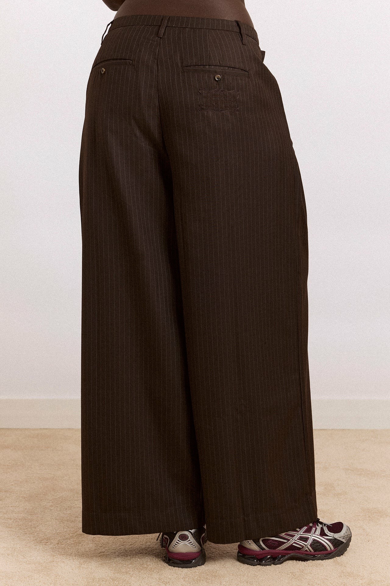 Damson Madder fabia trouser - choc pinstripe