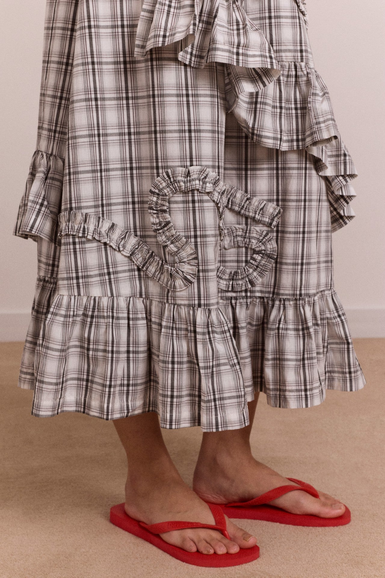 Damson Madder catie ruffle midi skirt - greyscale check