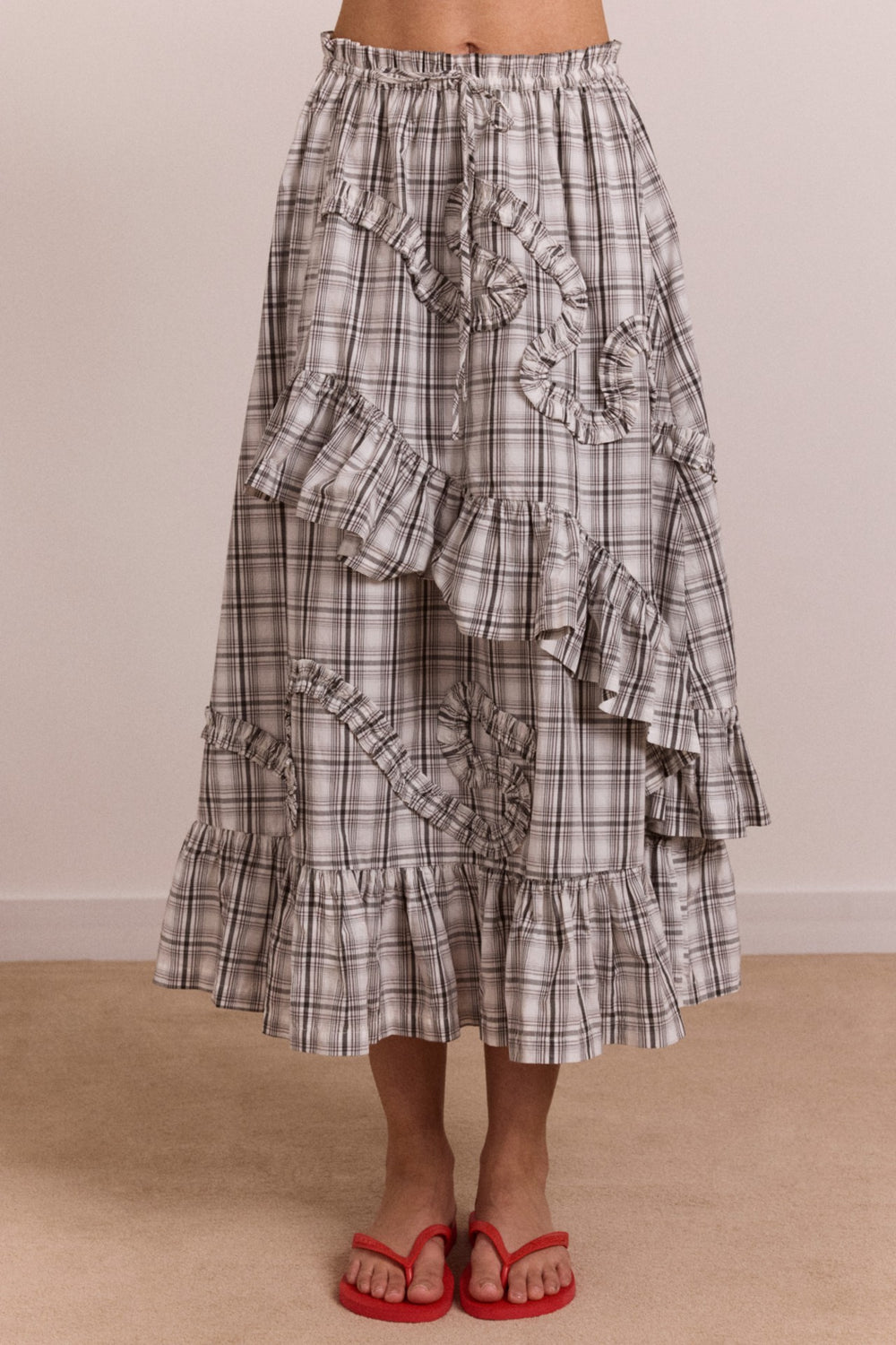 Damson Madder catie ruffle midi skirt - greyscale check