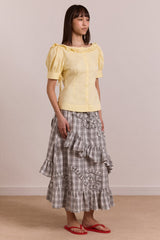 Damson Madder catie ruffle midi skirt - greyscale check