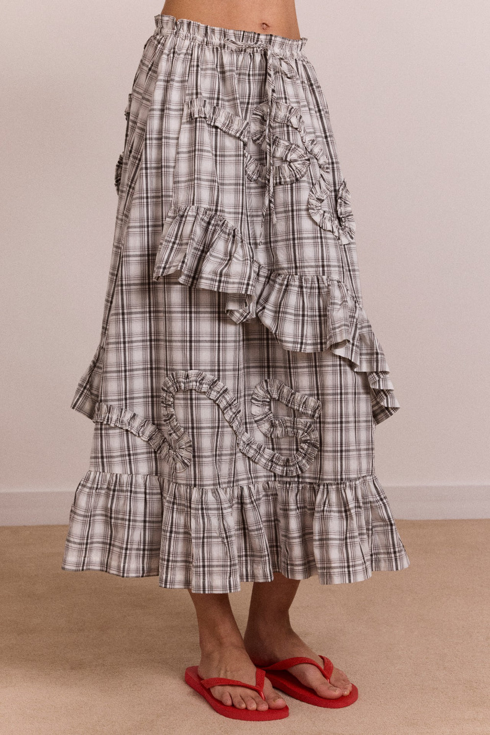 Damson Madder catie ruffle midi skirt - greyscale check