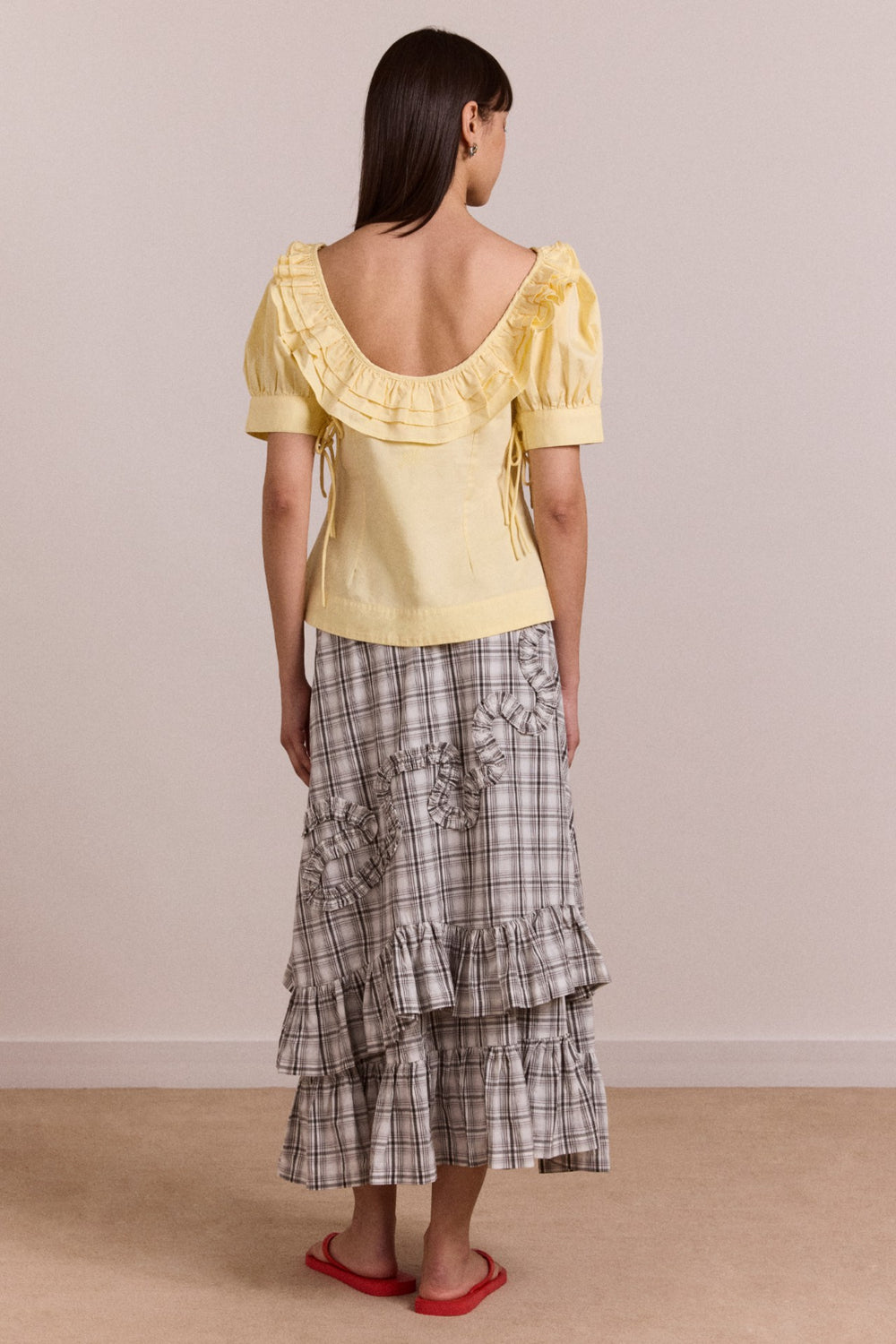 Damson Madder catie ruffle midi skirt - greyscale check