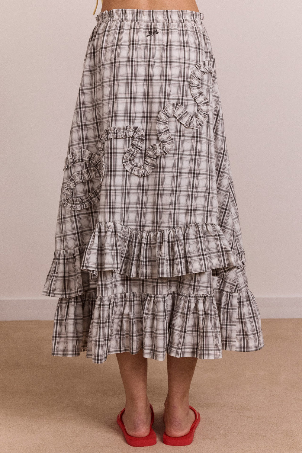 Damson Madder catie ruffle midi skirt - greyscale check