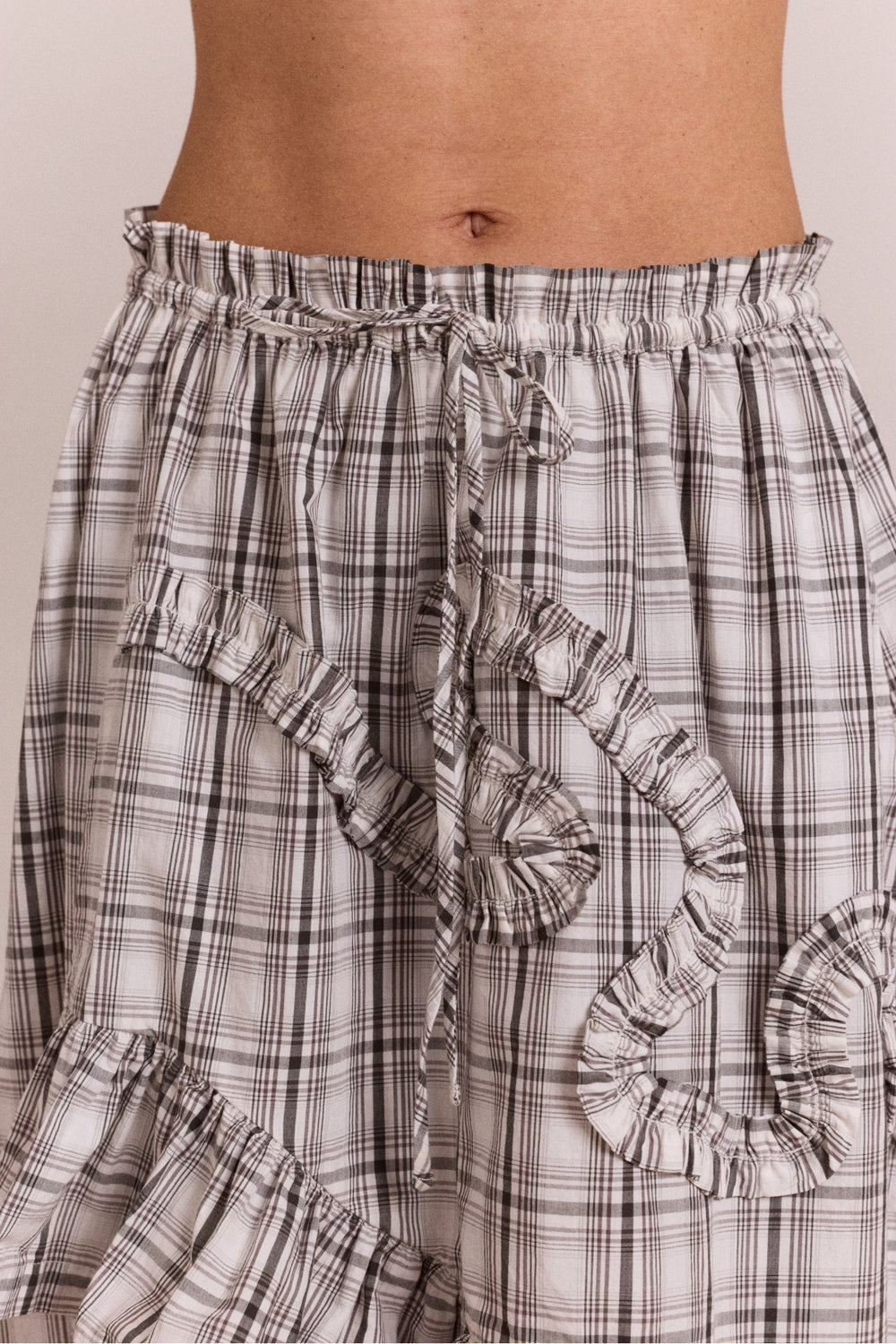 Damson Madder catie ruffle midi skirt - greyscale check