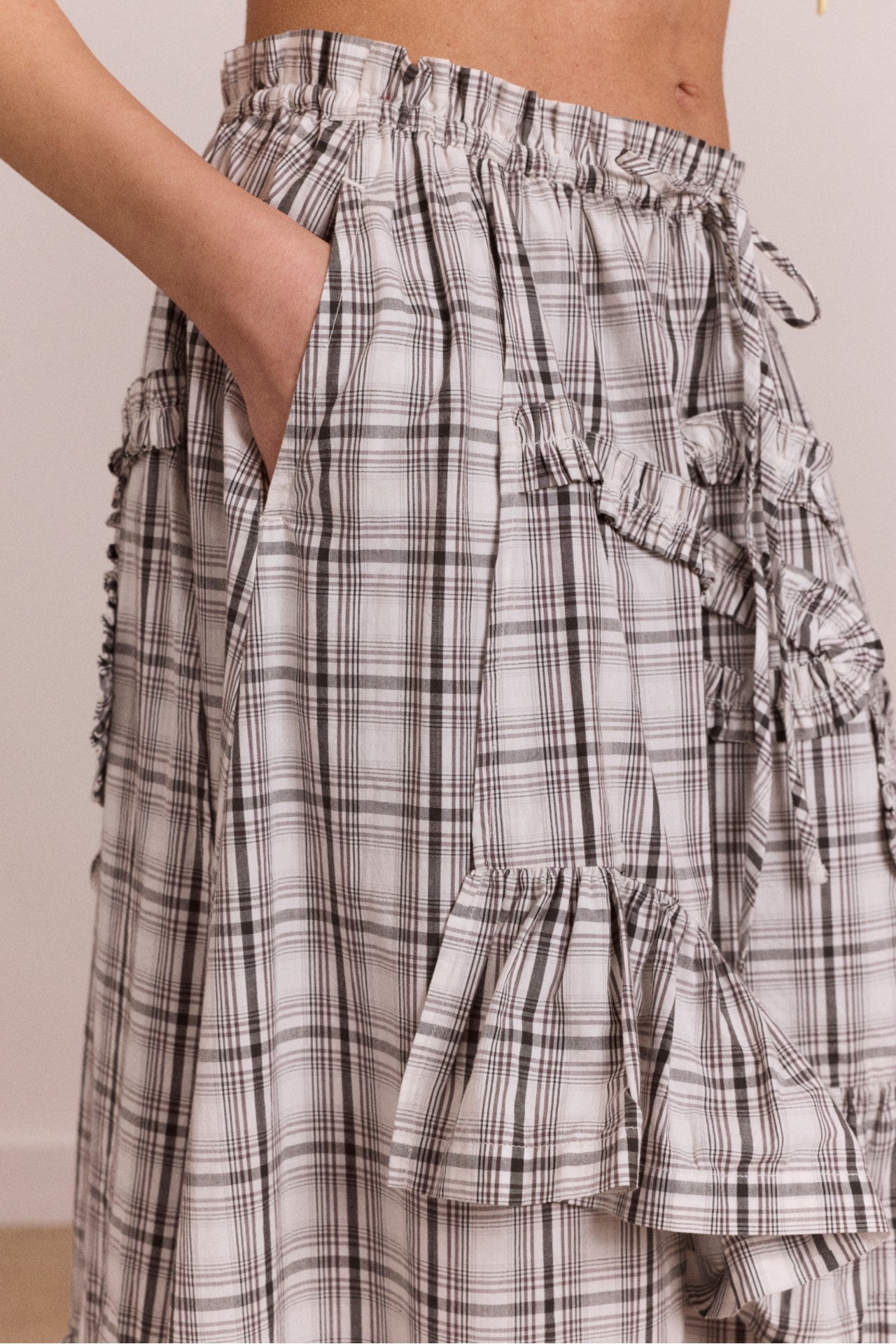 Damson Madder catie ruffle midi skirt - greyscale check