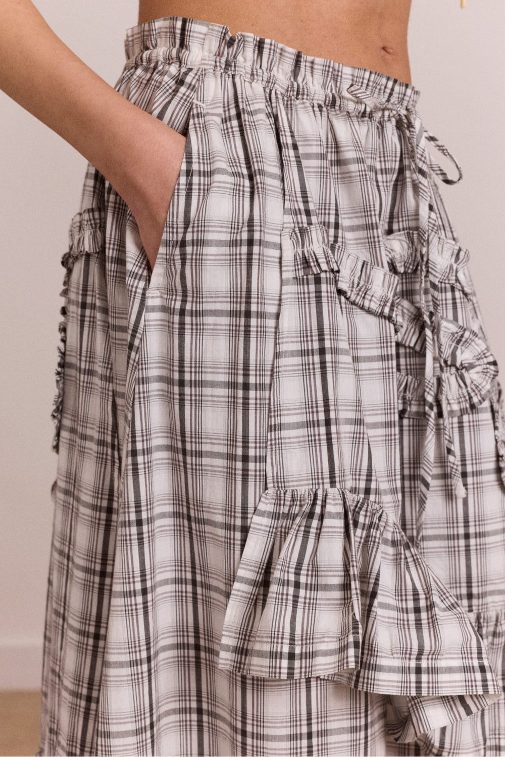 Damson Madder catie ruffle midi skirt - greyscale check