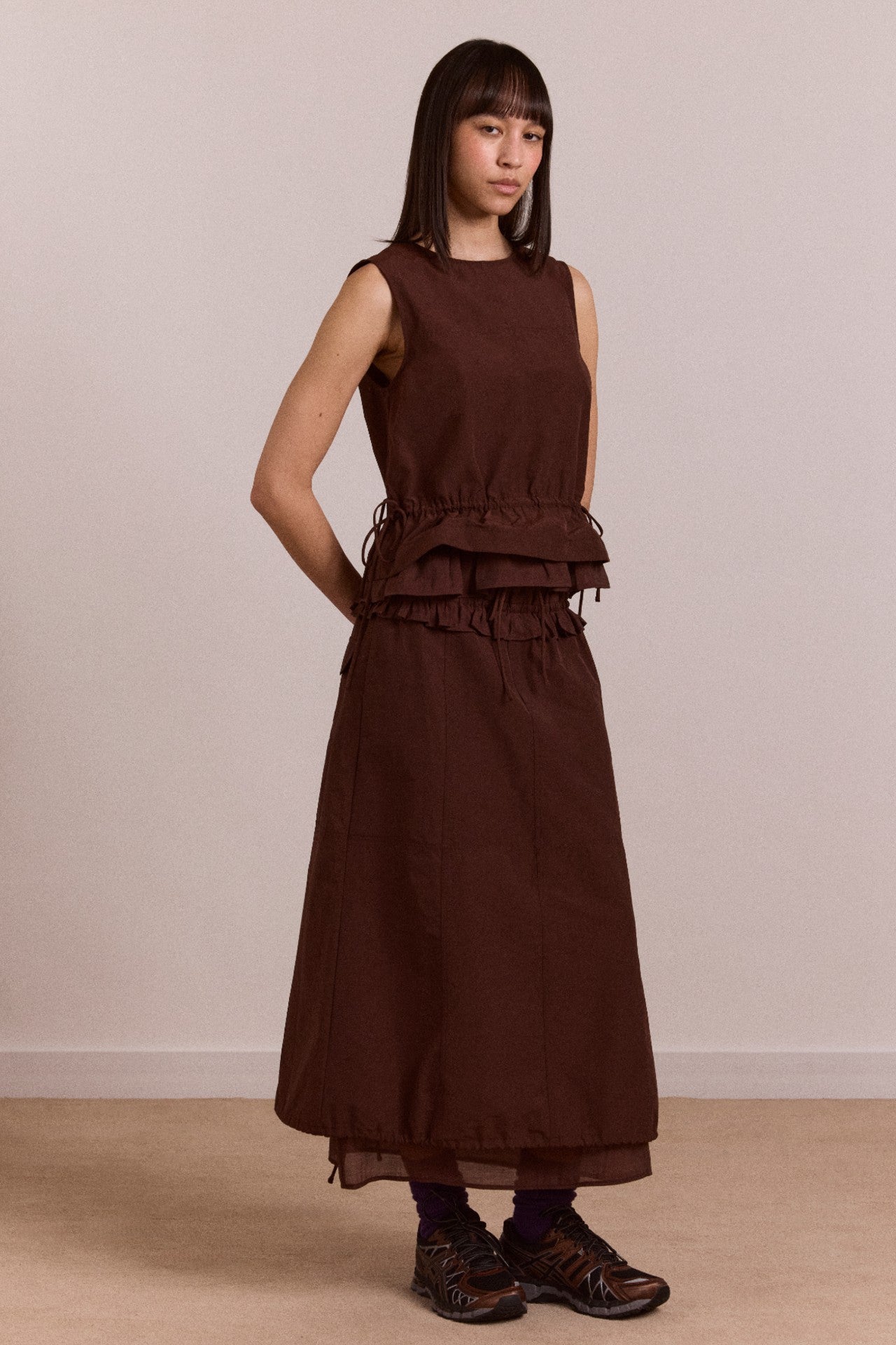 Damson Madder amber double layer midi skirt - choc