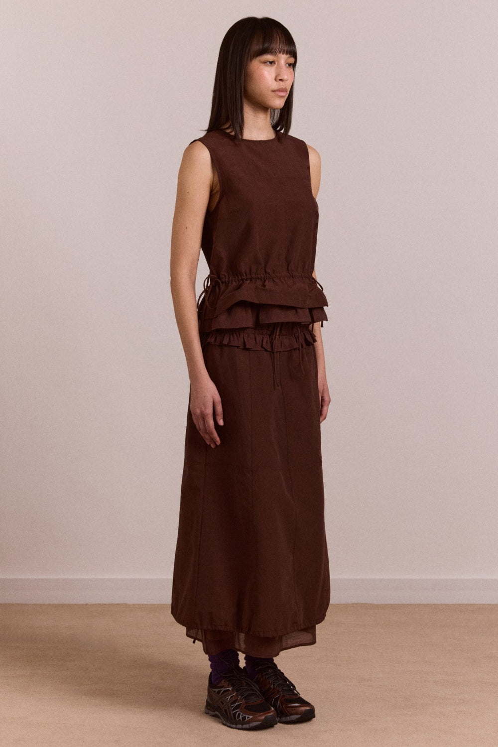 Damson Madder amber double layer midi skirt - choc