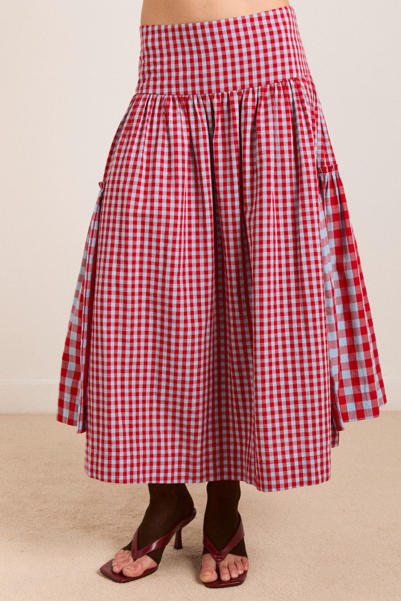 Damson Madder berta midi skirt - blue/red gingham