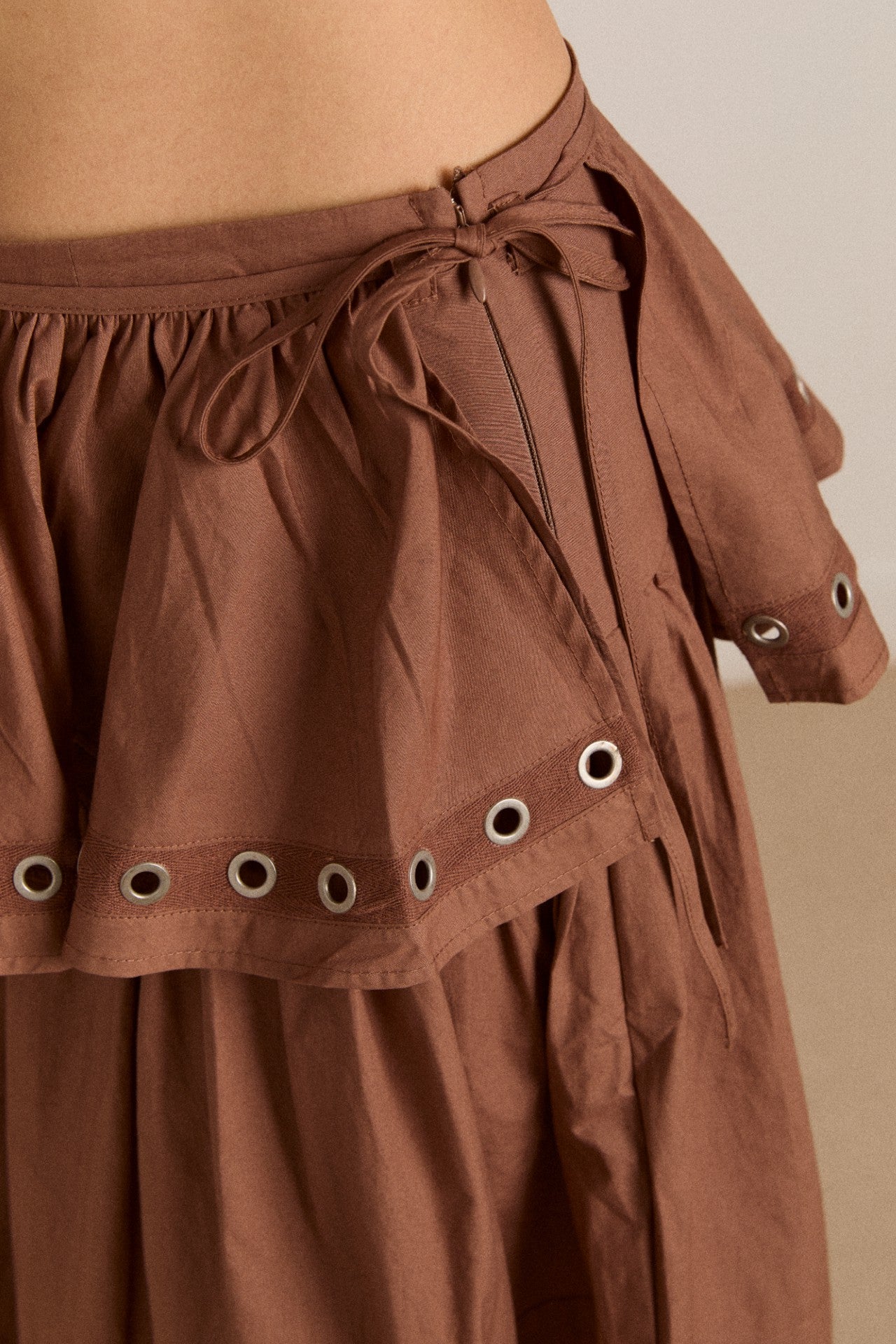 Damson Madder anika eyelet skirt with ruffle belt- tan