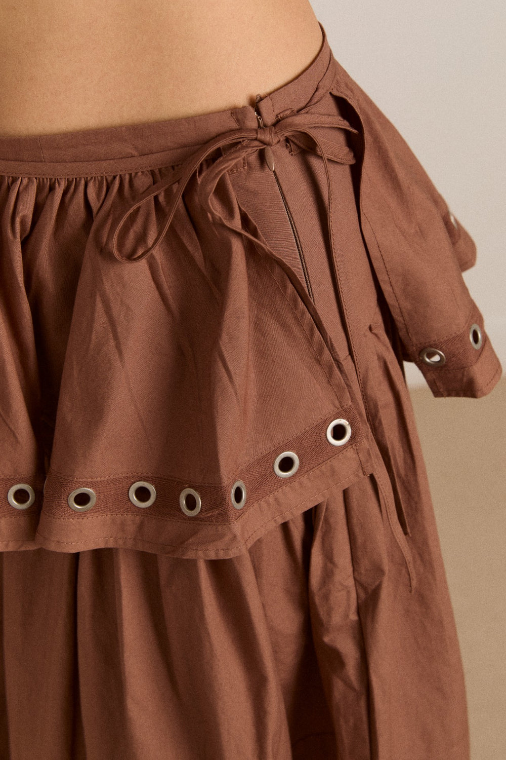 Damson Madder anika eyelet skirt with ruffle belt- tan