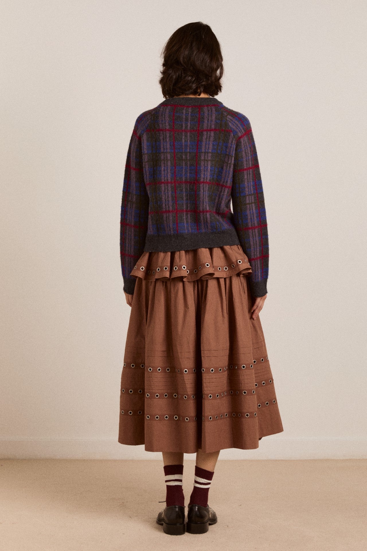 Damson Madder anika eyelet skirt with ruffle belt- tan