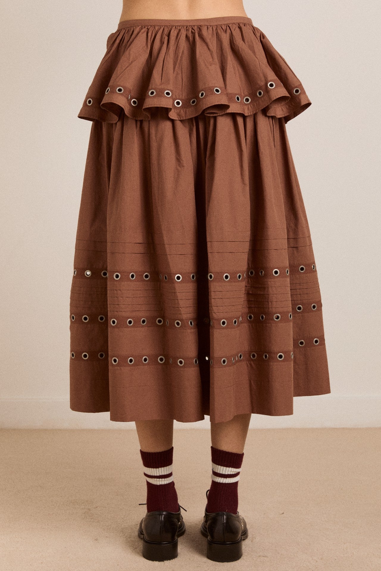 Damson Madder anika eyelet skirt with ruffle belt- tan