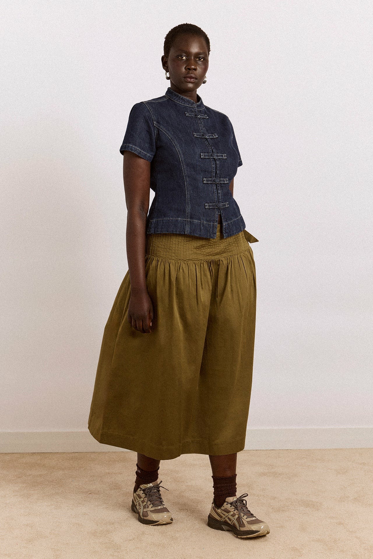 Damson Madder josie midi skirt - olive cotton satin