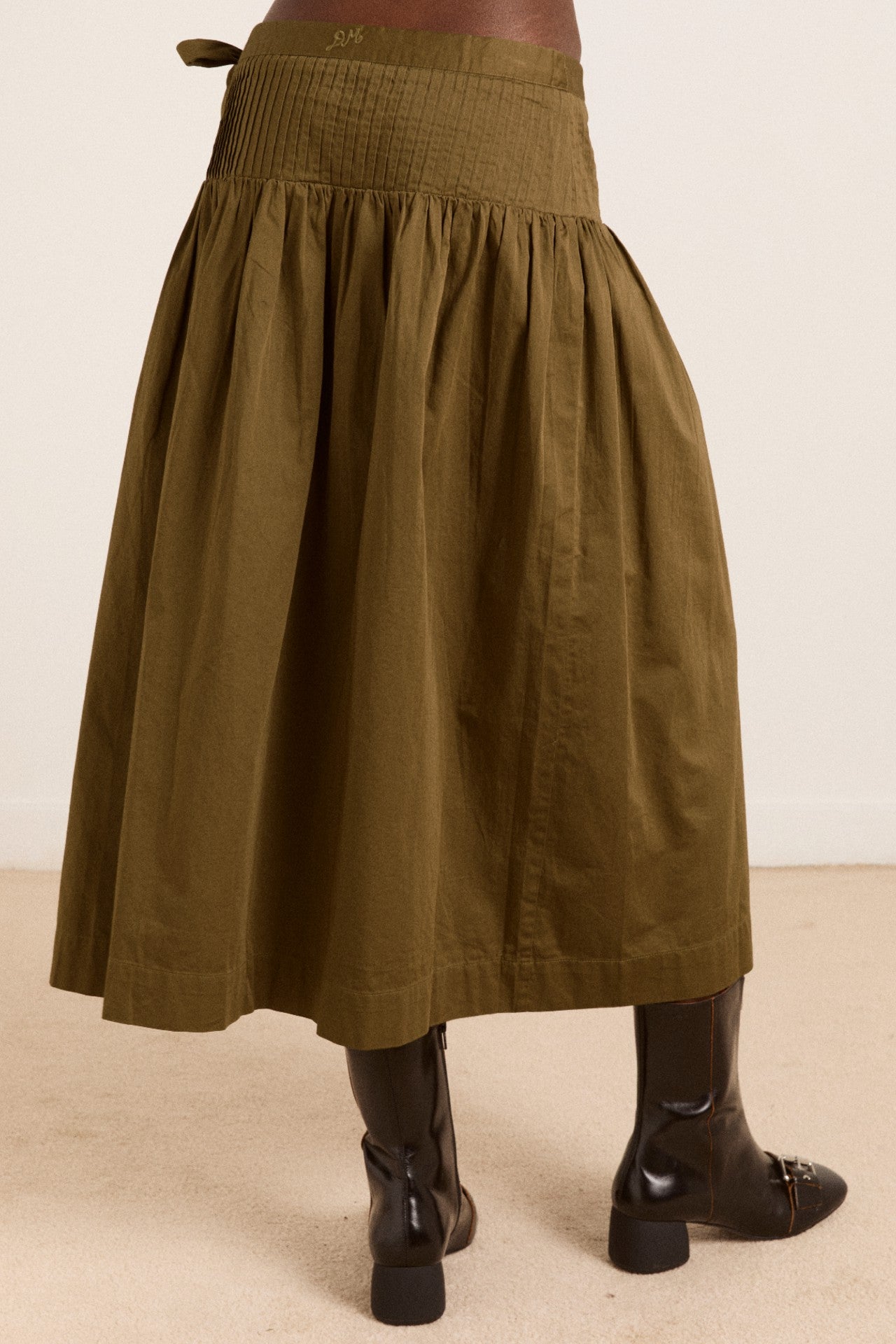 Damson Madder josie midi skirt - olive cotton satin