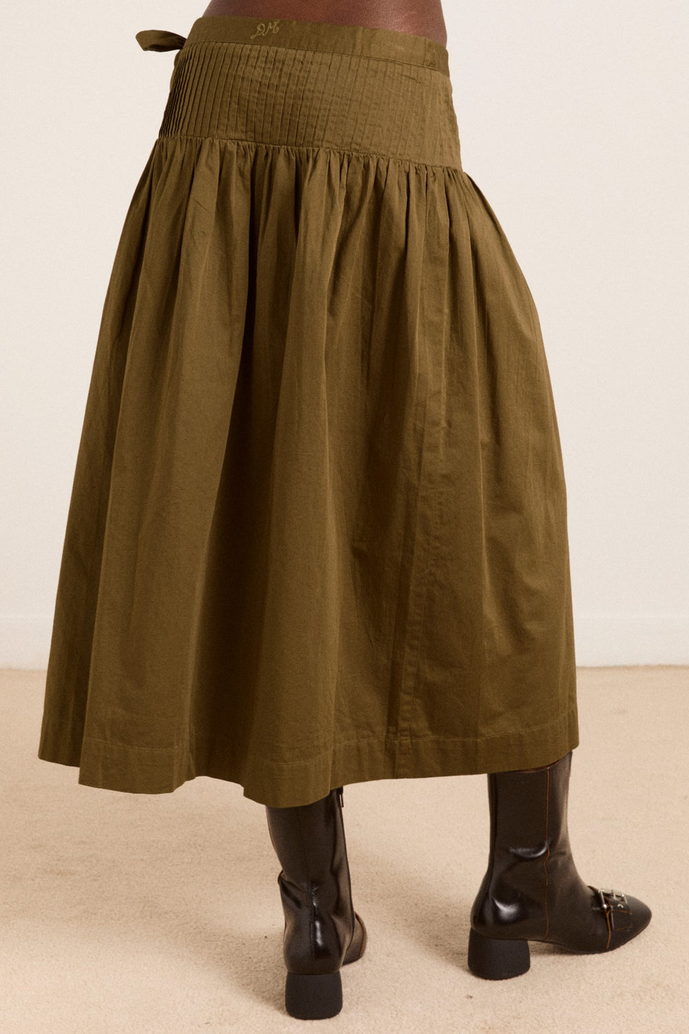 Damson Madder josie midi skirt - olive cotton satin