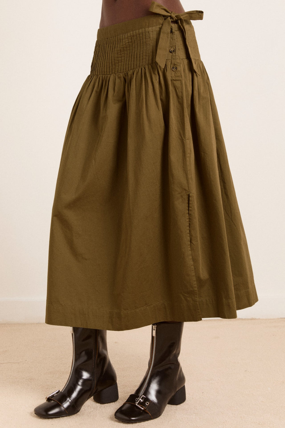 Damson Madder josie midi skirt - olive cotton satin