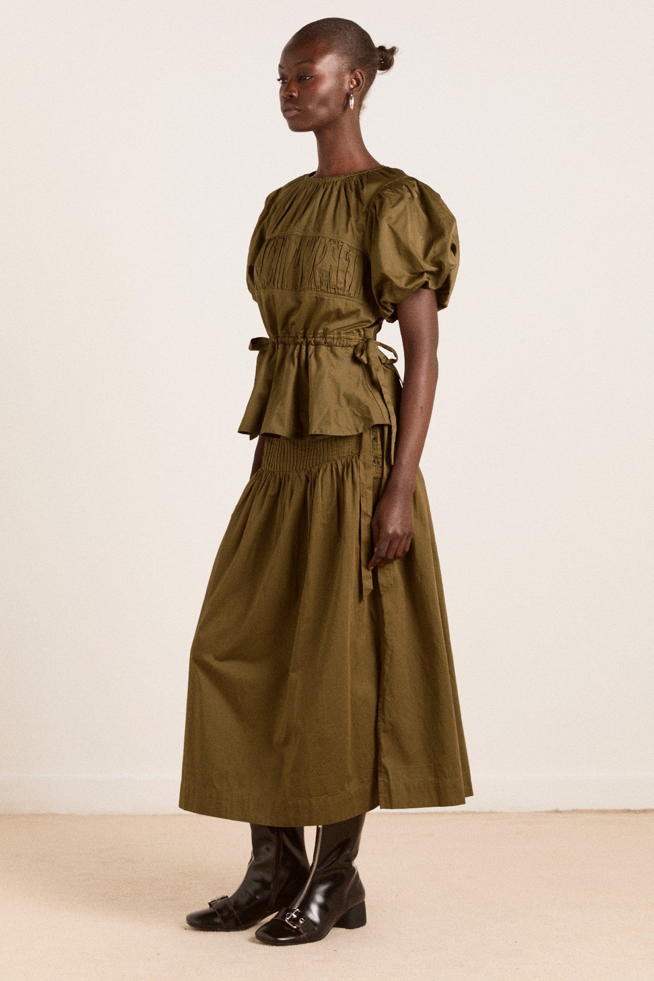 Damson Madder josie midi skirt - olive cotton satin