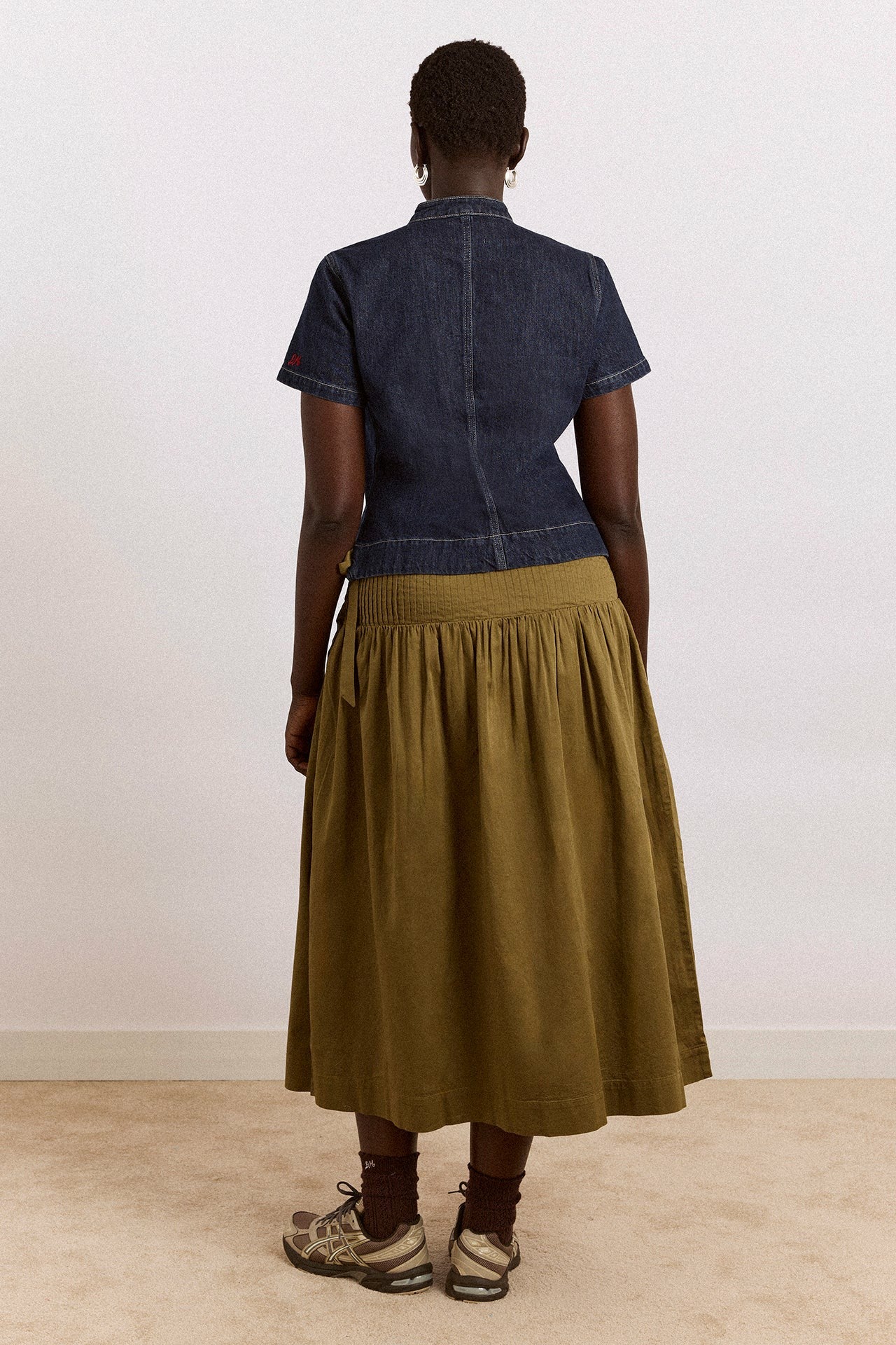 Damson Madder josie midi skirt - olive cotton satin