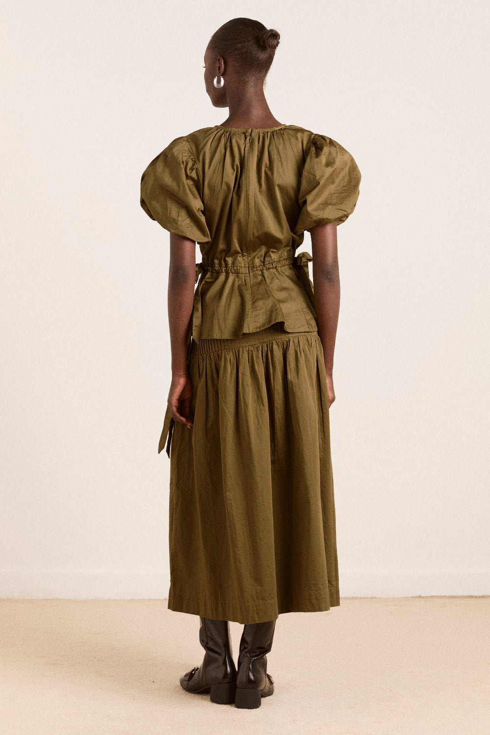 Damson Madder josie midi skirt - olive cotton satin