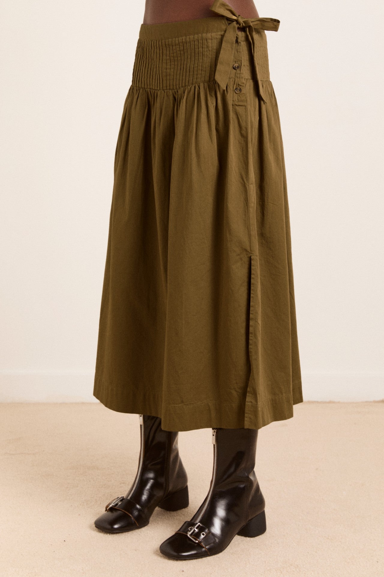 Damson Madder josie midi skirt - olive cotton satin