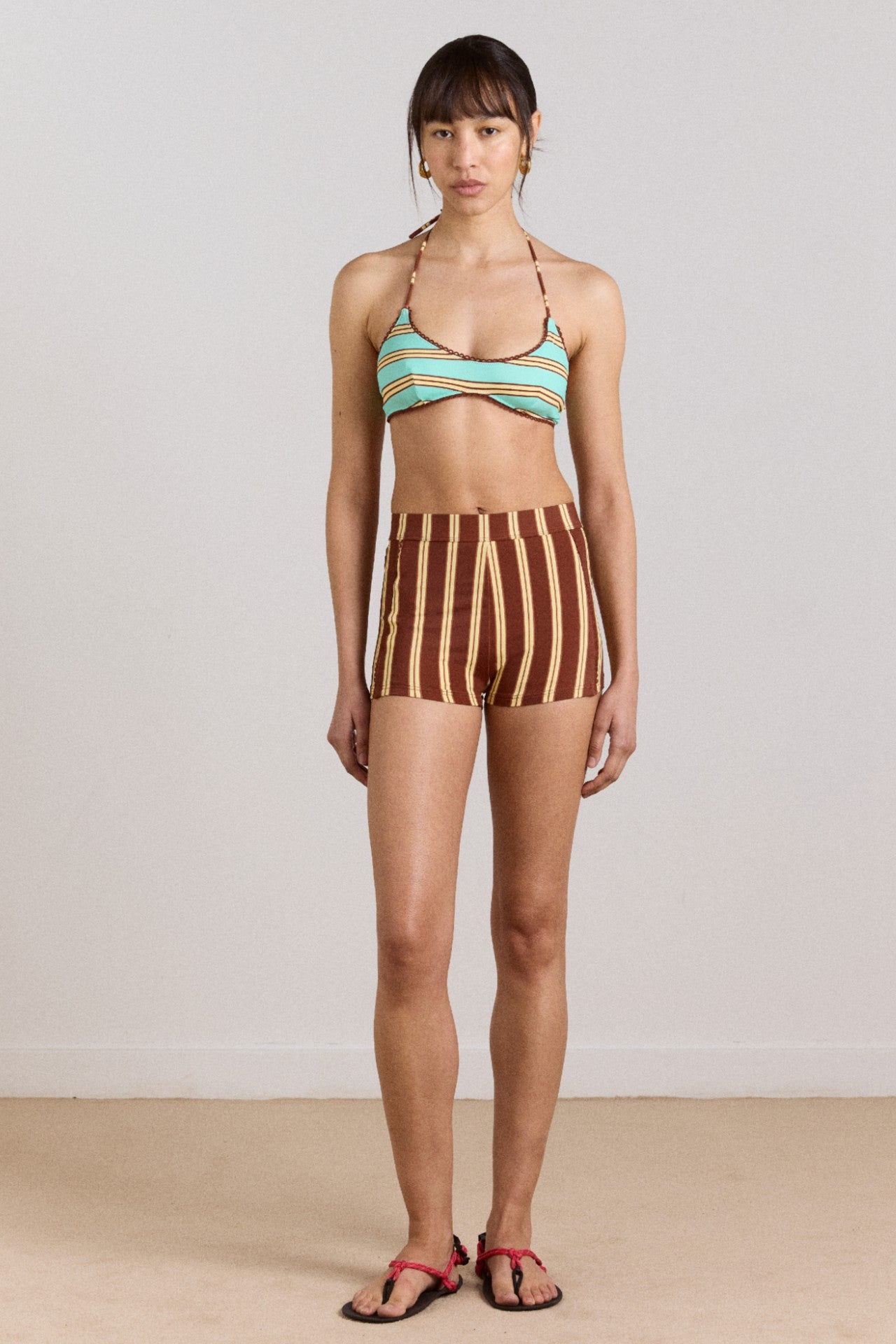 Damson Madder trudi boy short - brown stripe print