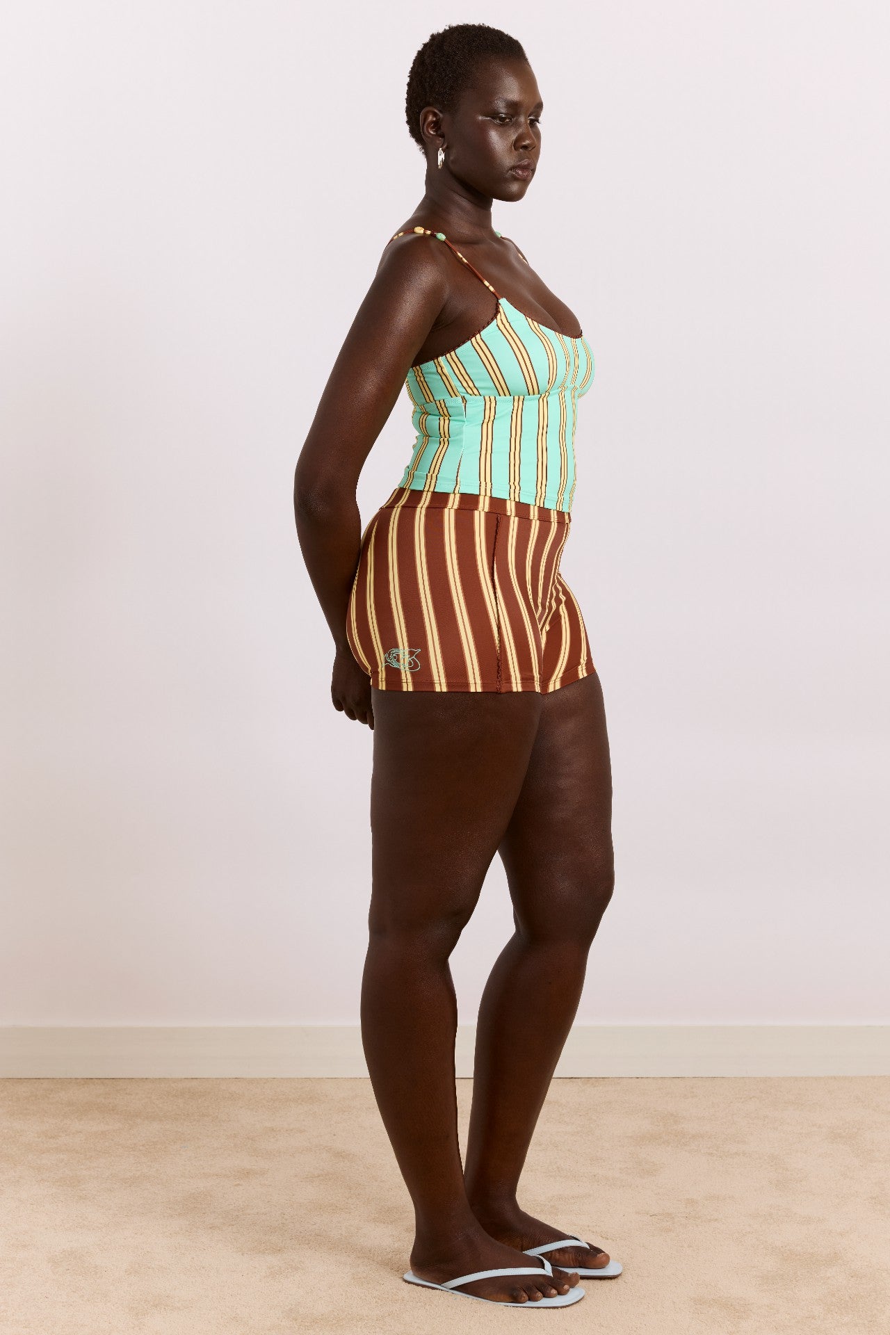 Damson Madder trudi boy short - brown stripe print