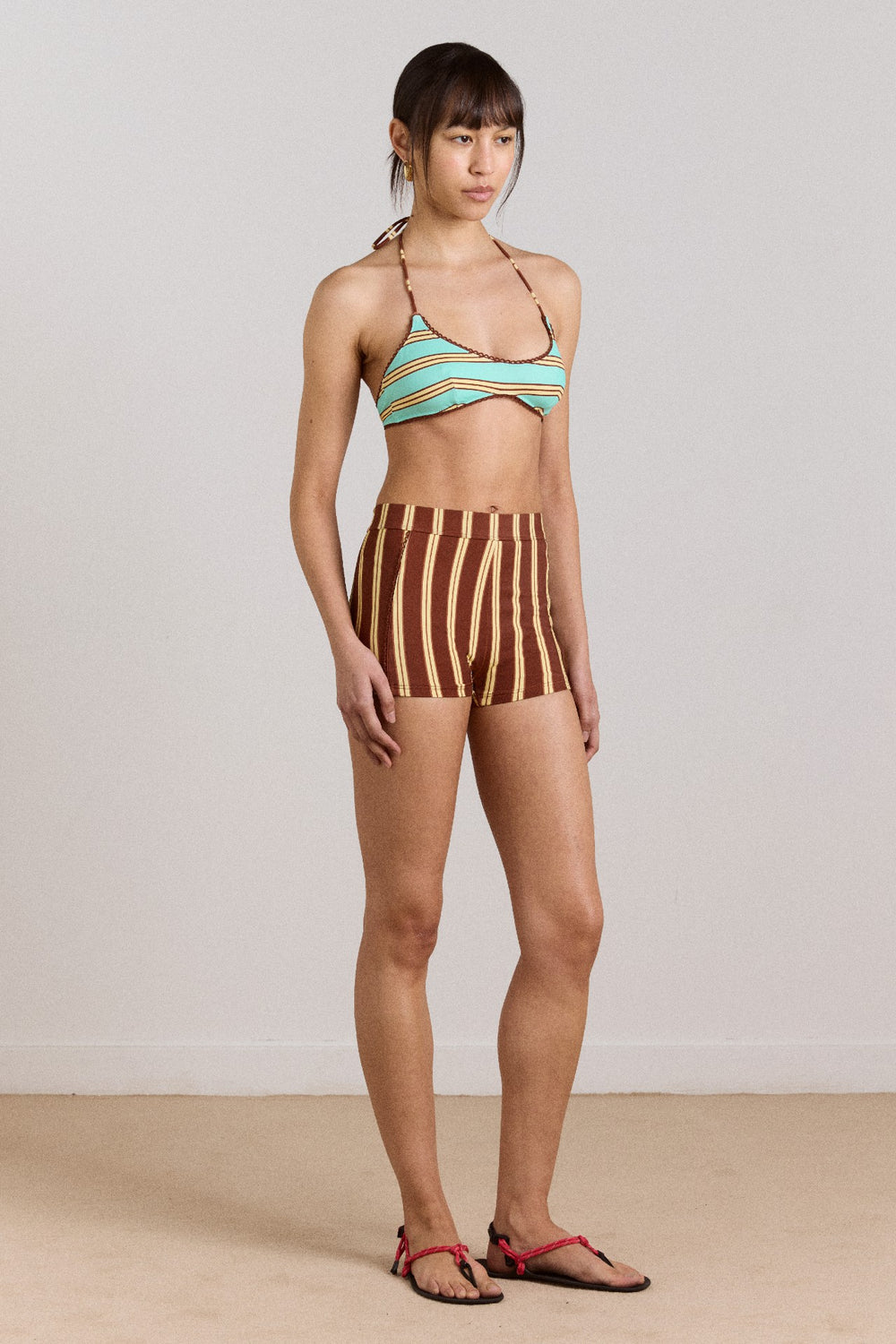 Damson Madder trudi boy short - brown stripe print