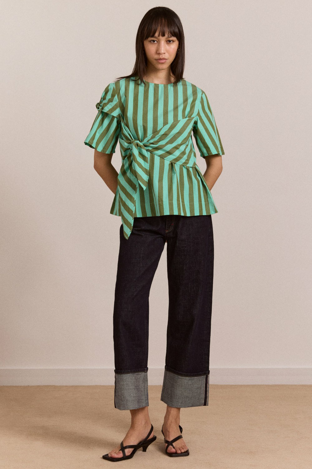 Damson Madder estelle t-shirt blouse - aqua olive stripe