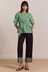 Damson Madder estelle t-shirt blouse - aqua olive stripe