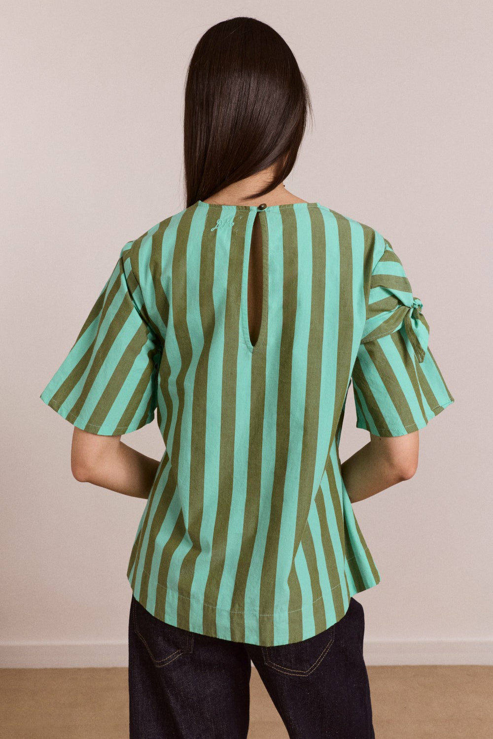 Damson Madder estelle t-shirt blouse - aqua olive stripe
