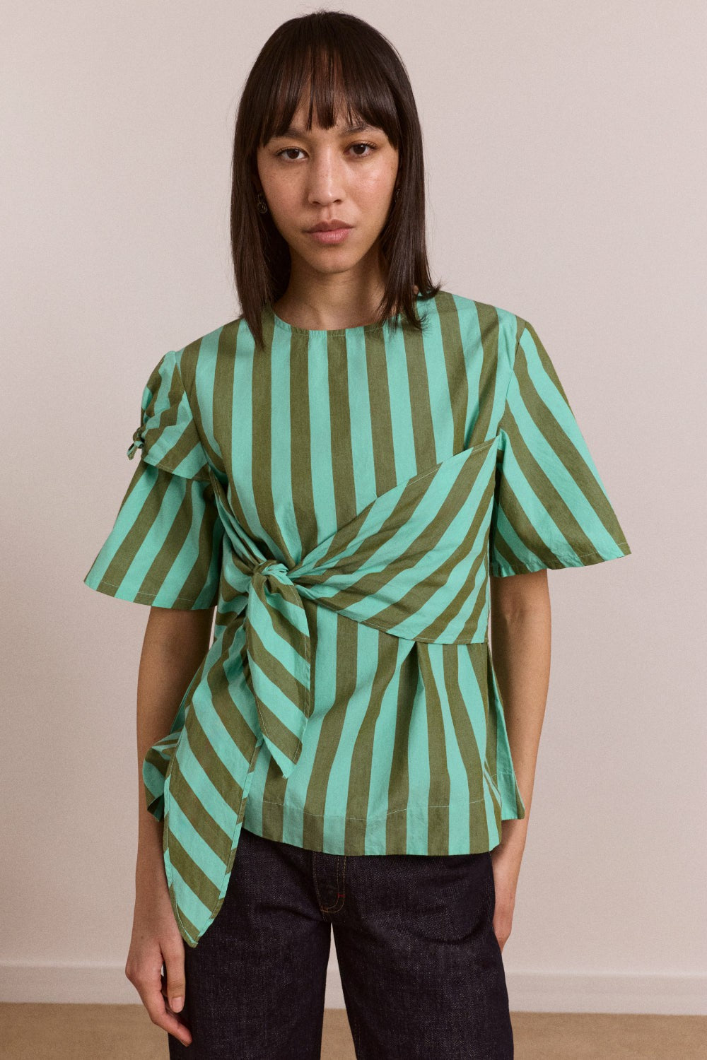 Damson Madder estelle t-shirt blouse - aqua olive stripe