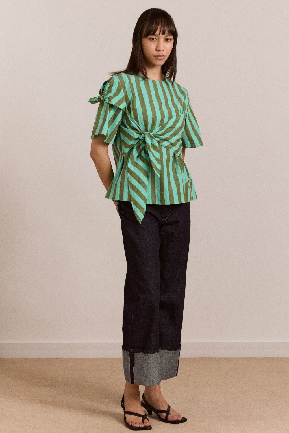Damson Madder estelle t-shirt blouse - aqua olive stripe