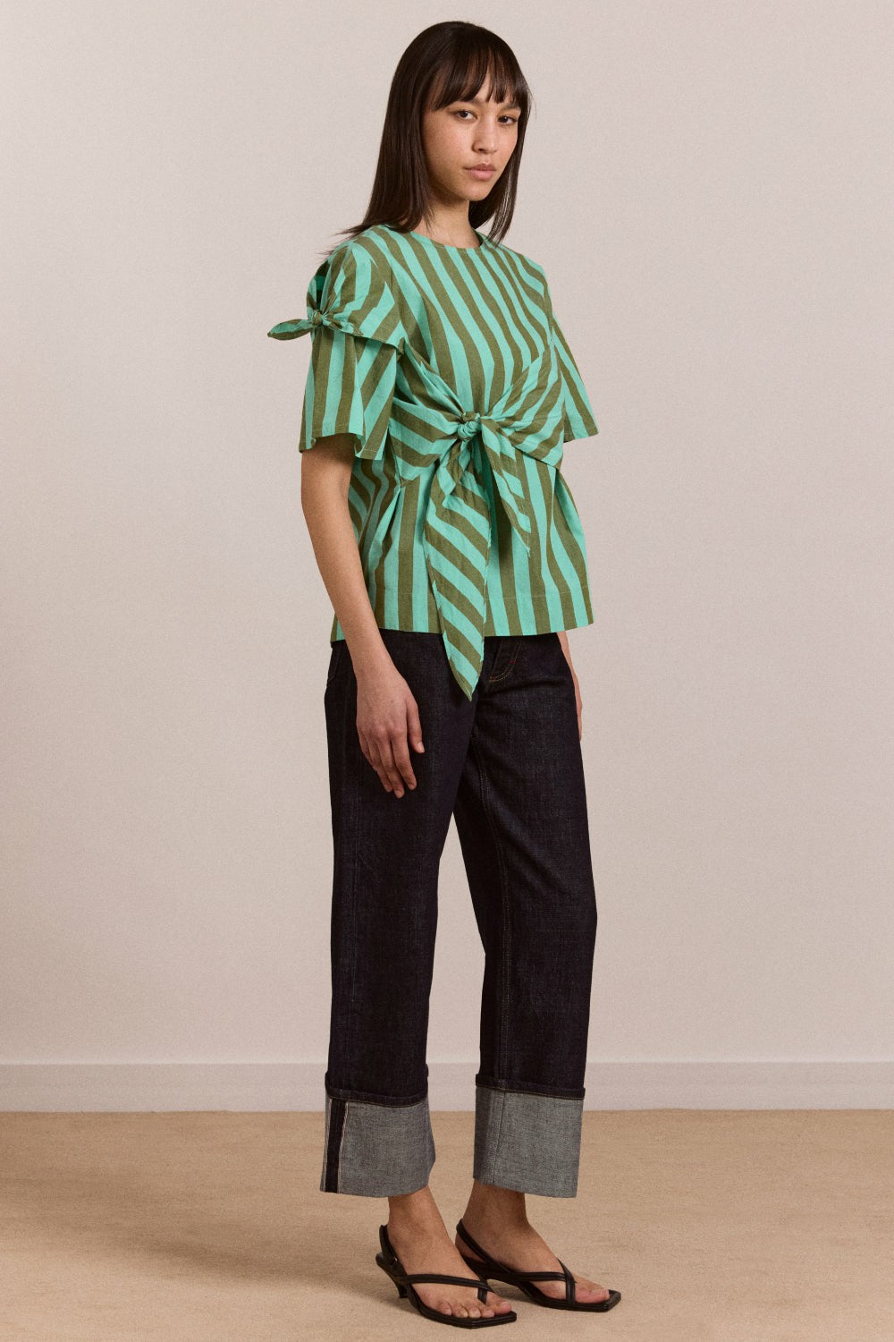 Damson Madder estelle t-shirt blouse - aqua olive stripe