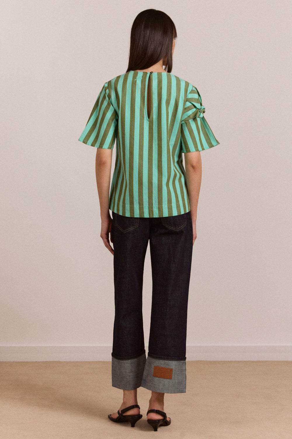 Damson Madder estelle t-shirt blouse - aqua olive stripe