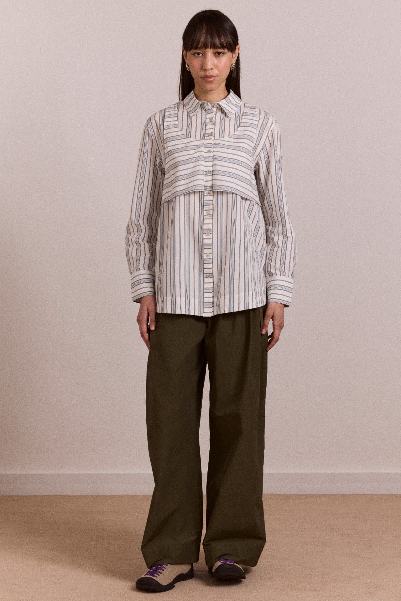 Damson Madder valeria double layer shirt - caraway stripe