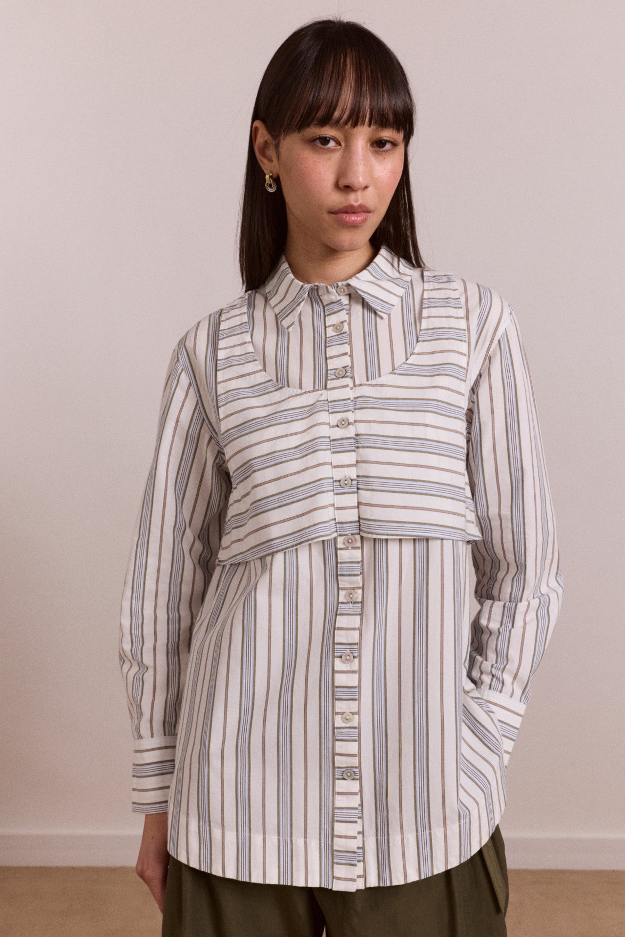 Damson Madder valeria double layer shirt - caraway stripe