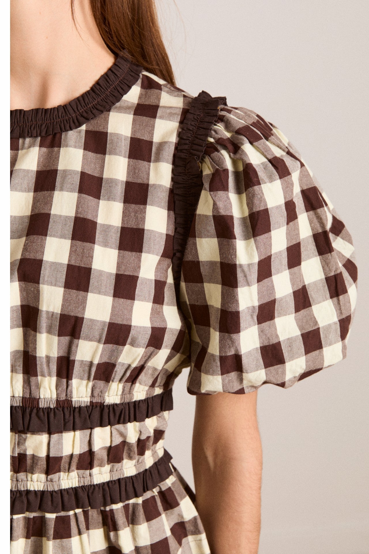 Damson Madder everly ruffle blouse - butter gingham