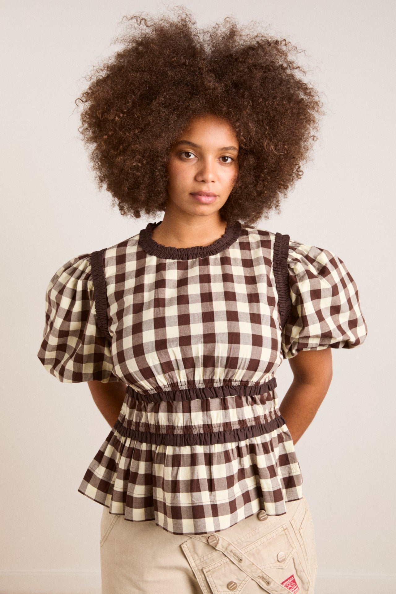 Damson Madder everly ruffle blouse - butter gingham