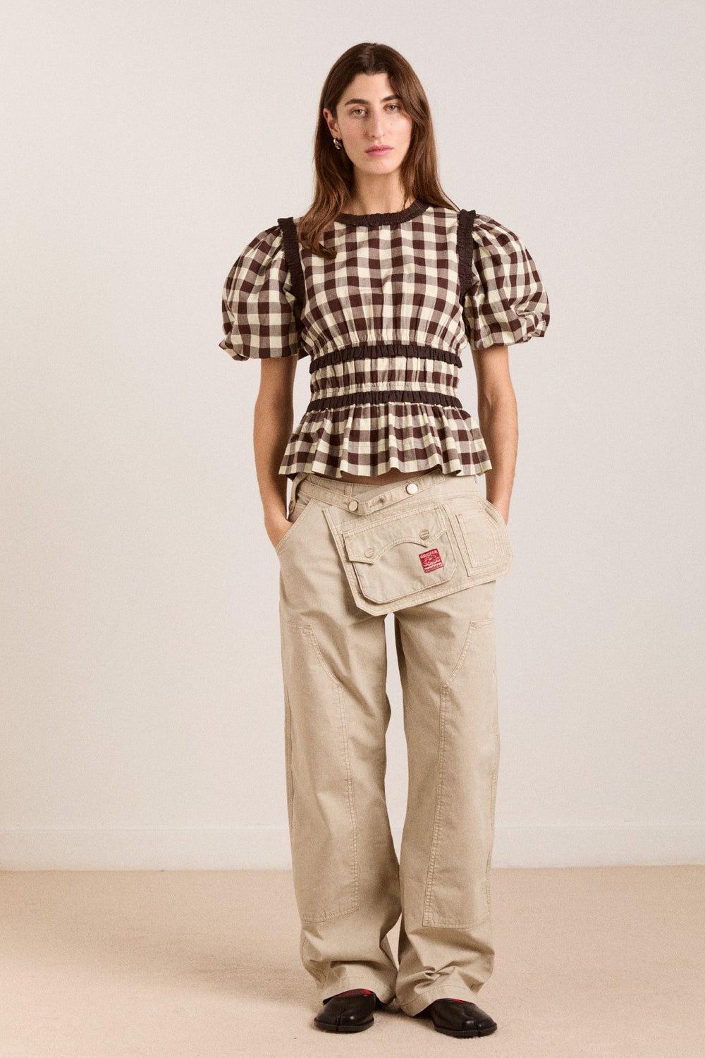Damson Madder everly ruffle blouse - butter gingham