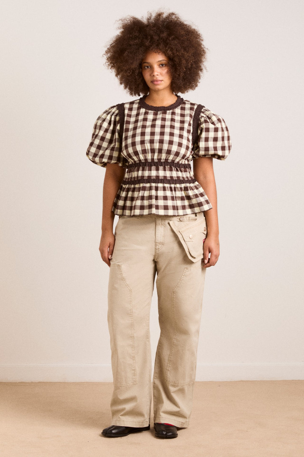 Damson Madder everly ruffle blouse - butter gingham