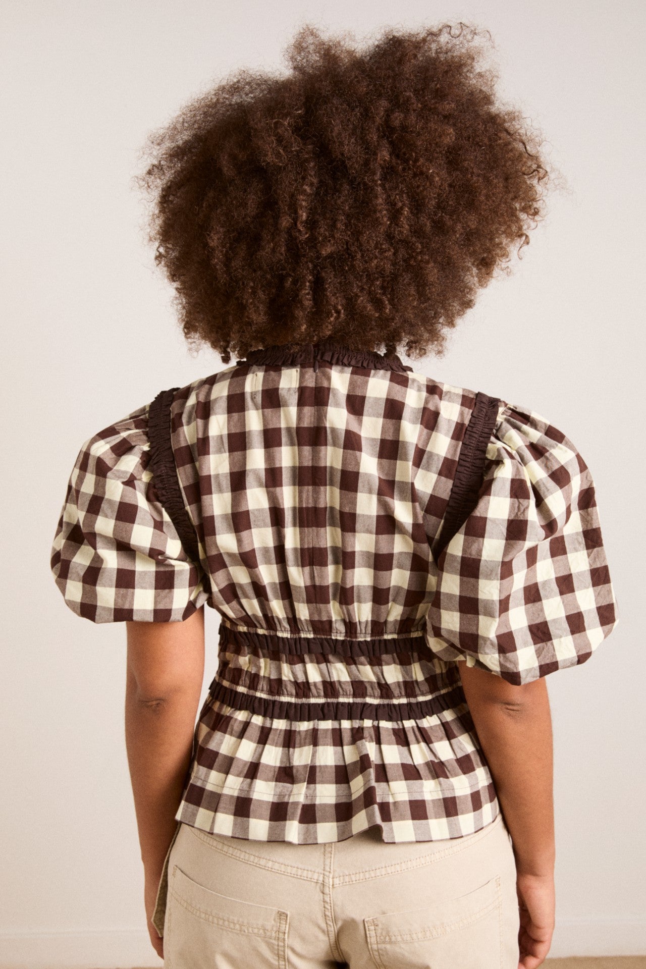 Damson Madder everly ruffle blouse - butter gingham