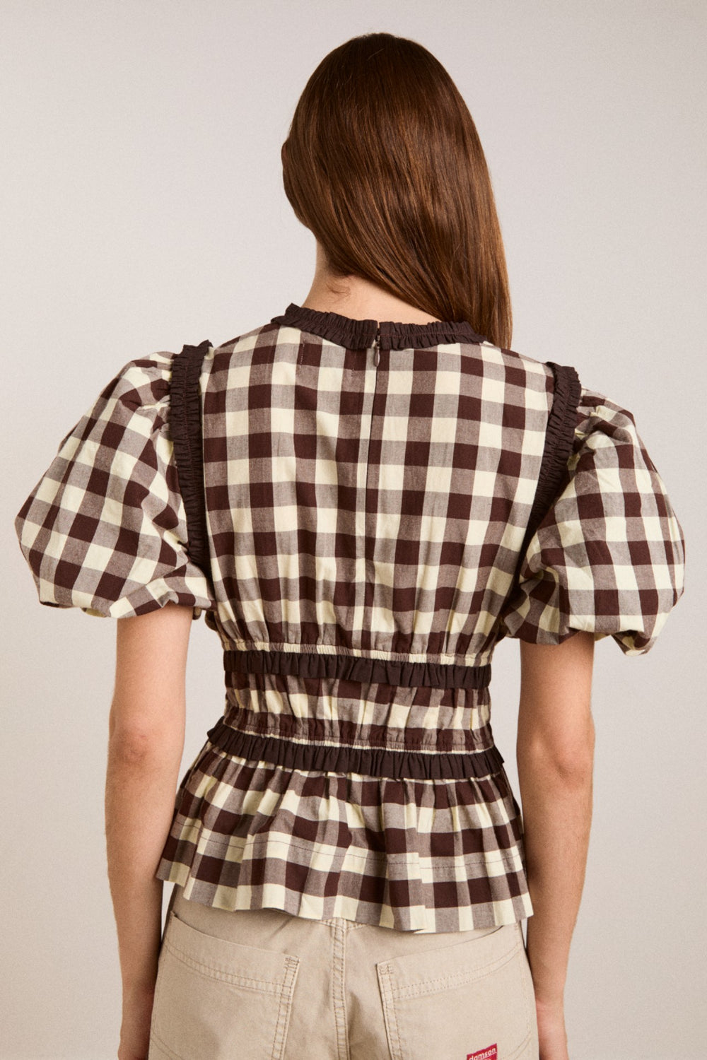 Damson Madder everly ruffle blouse - butter gingham